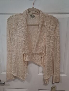 Lucky Brand Cream Lace-Back Open Front Cardigan